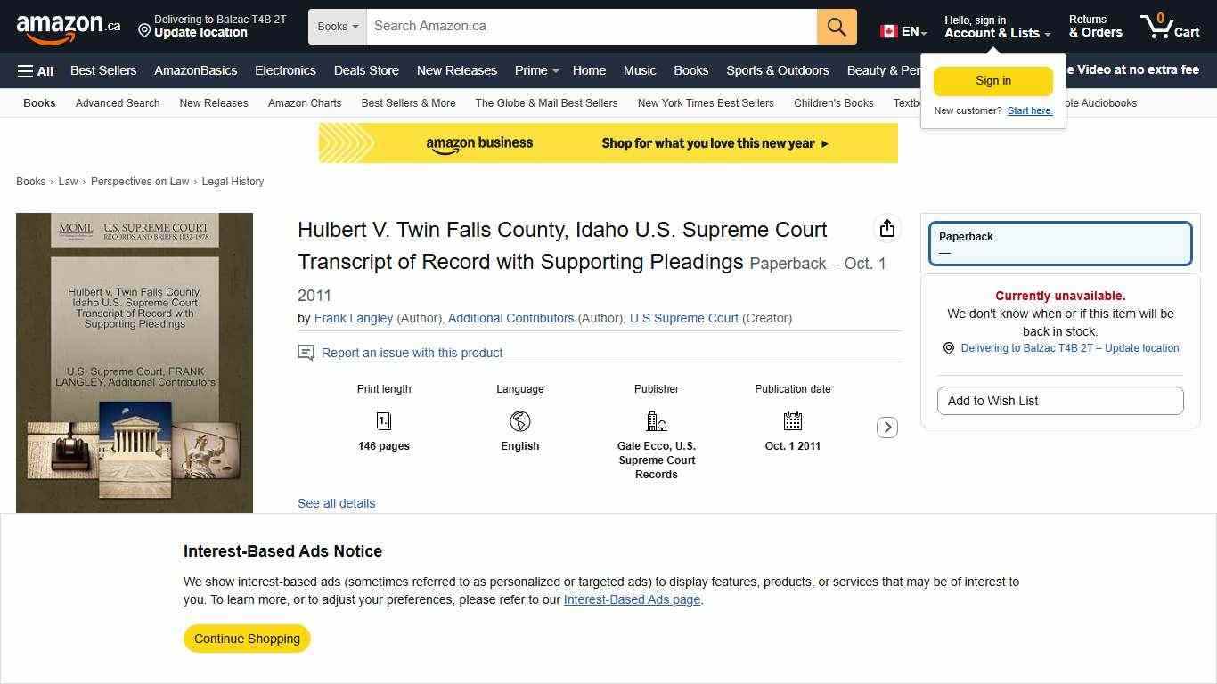 Hulbert V. Twin Falls County, Idaho U.S. Supreme Court Transcript of Record with Supporting Pleadings: Langley, Frank, Additional Contributors, U S Supreme Court: 9781270371809: Books - Amazon.ca