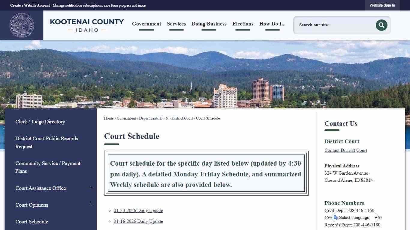 Court Schedule | Kootenai County, ID